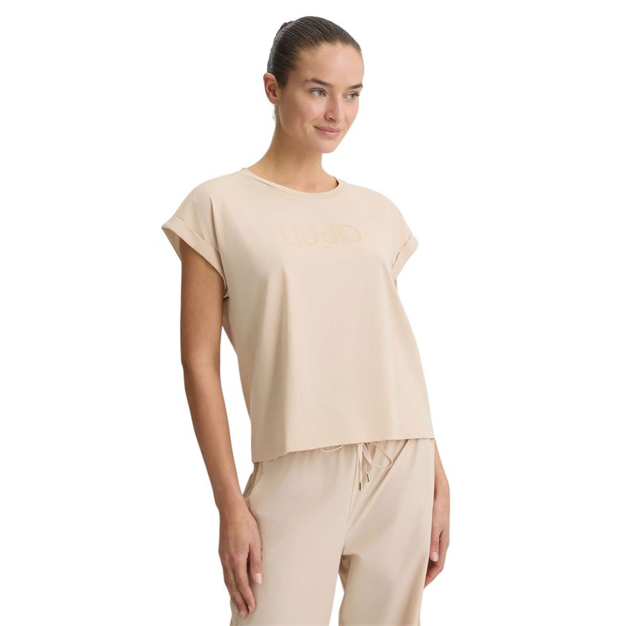 T-shirt in cotone con logo da donna Liu Jo | TA5181JS003M9181